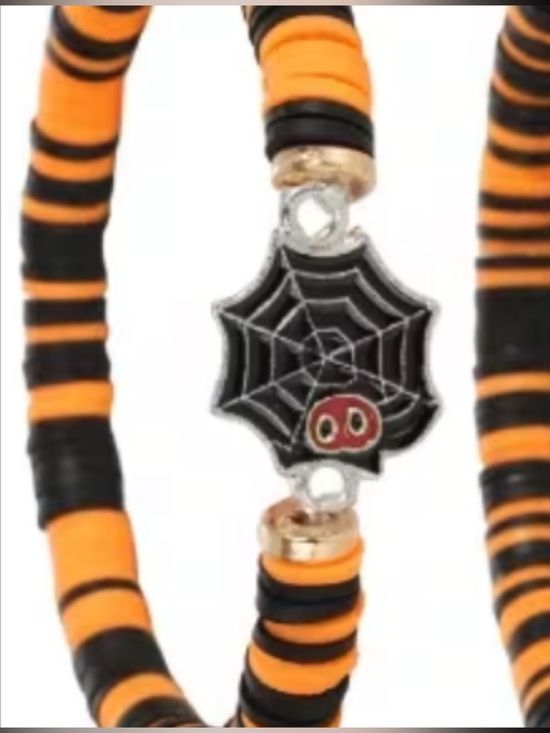 Handmade Jewelry - Halloween Women Kids Spider Web Bracelet- Orange & Black NEW NWT